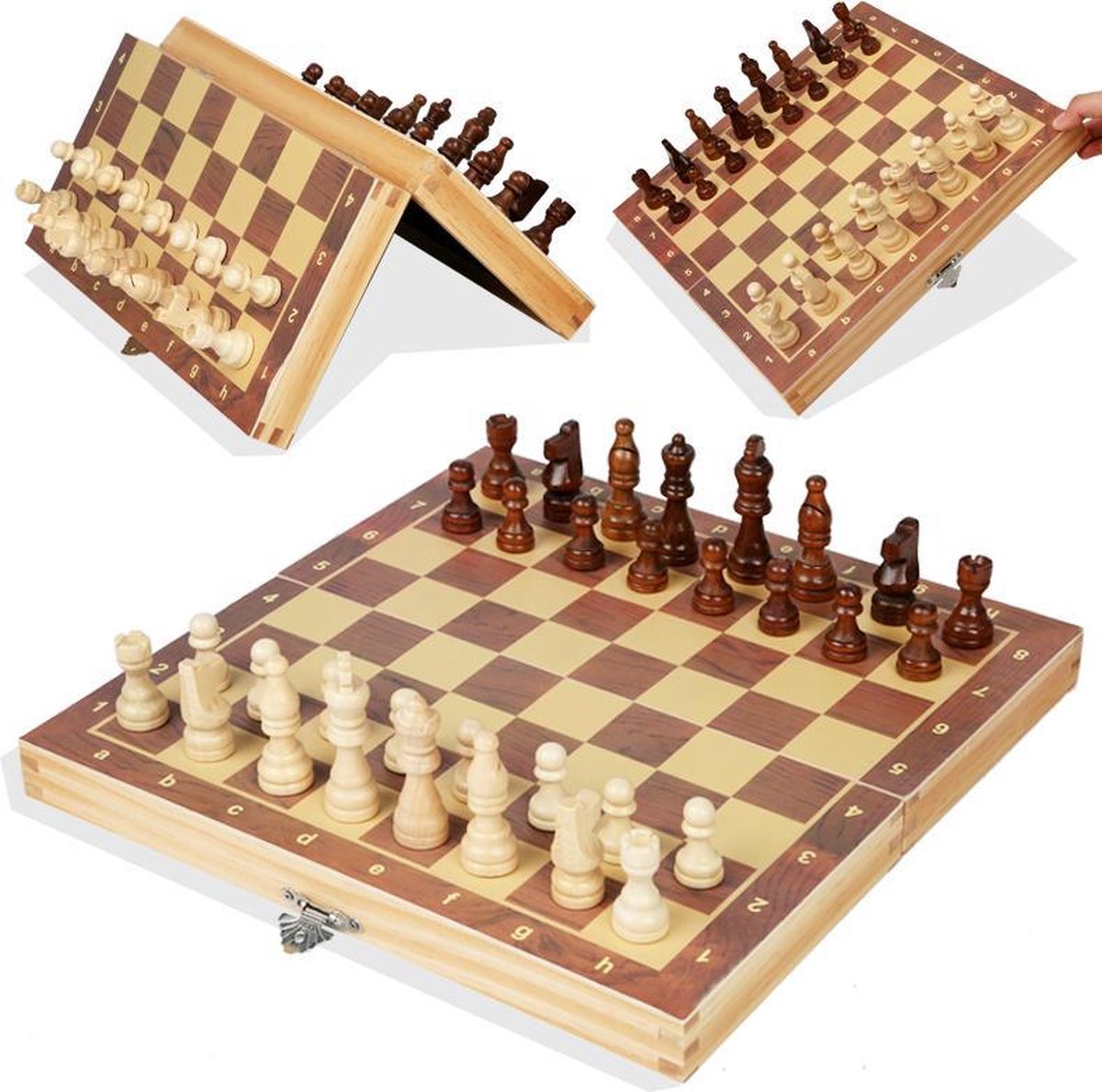 Alian Schaakbord - Schaakset - Schaken - Schaakspel - Houten Schaakspel - Bordspel - Bordspelletjes - Chess Board - Chess - Denkspel - Chess Set - Schaakbord met Schaakstukken - Houten Schaakbord