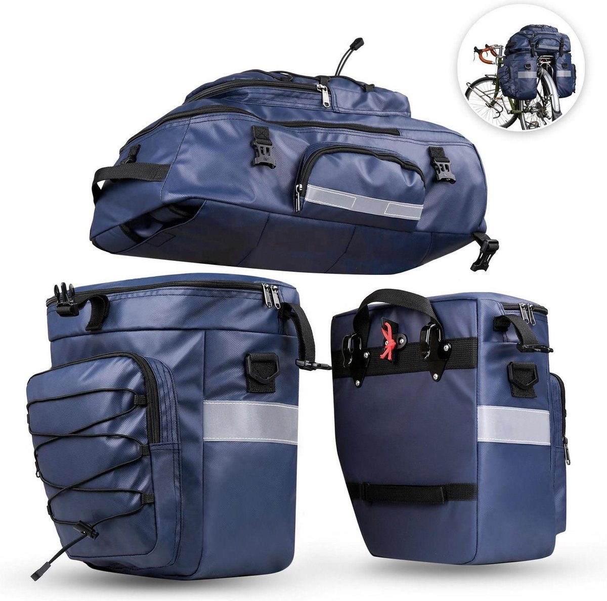 Fietstassen dubbel 65L Waterdichte tas Bagagedrager Fiets rugzak Regenhoes UPGRADE Blauw - RHINOWALK®