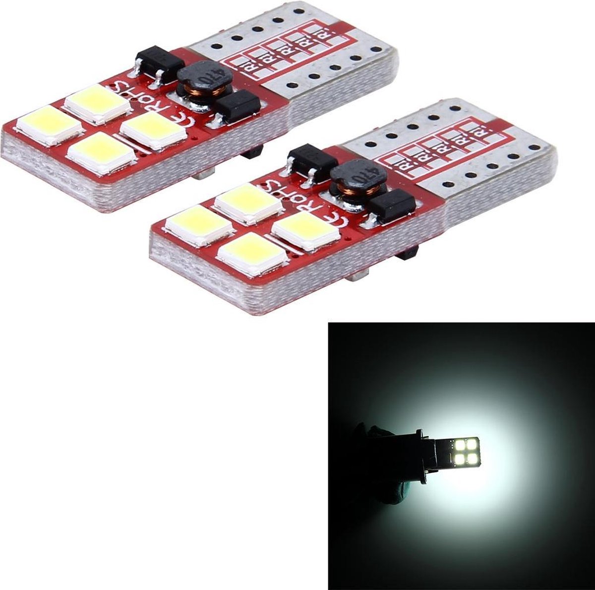 2 STUKS T10 3W 300 LM 6000K constant autoladinglicht met 8 SMD-2835-lampen