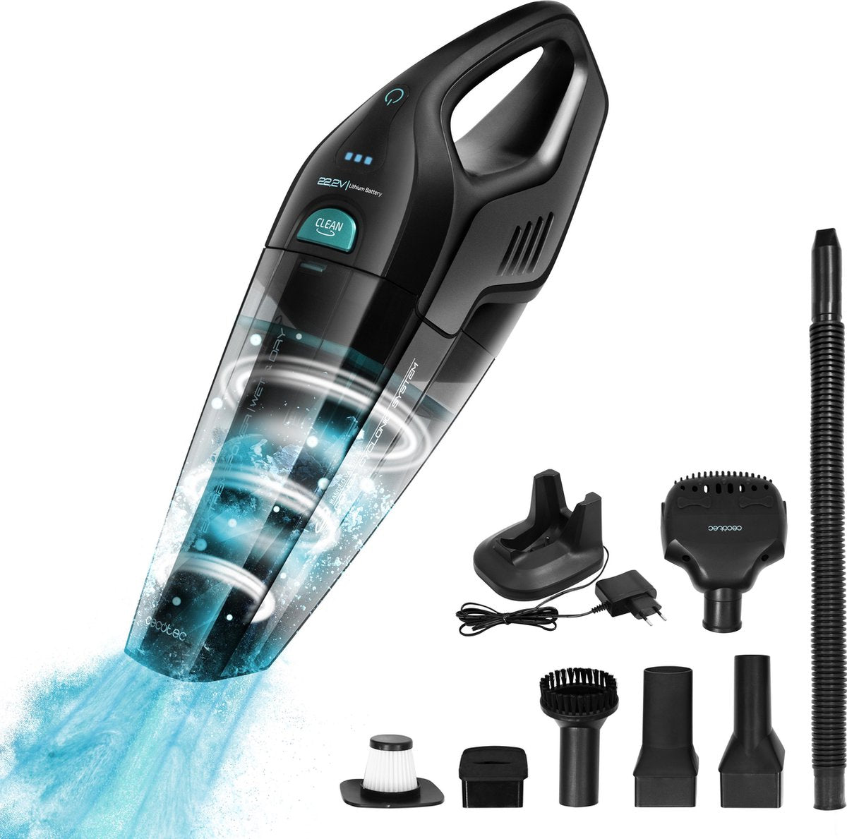 Cecotec ExtremeSuction Alles in één Kruimelzuiger - Vast en vloeibaar vuil - Incl 5 kopstukken - Snoerloos - 22