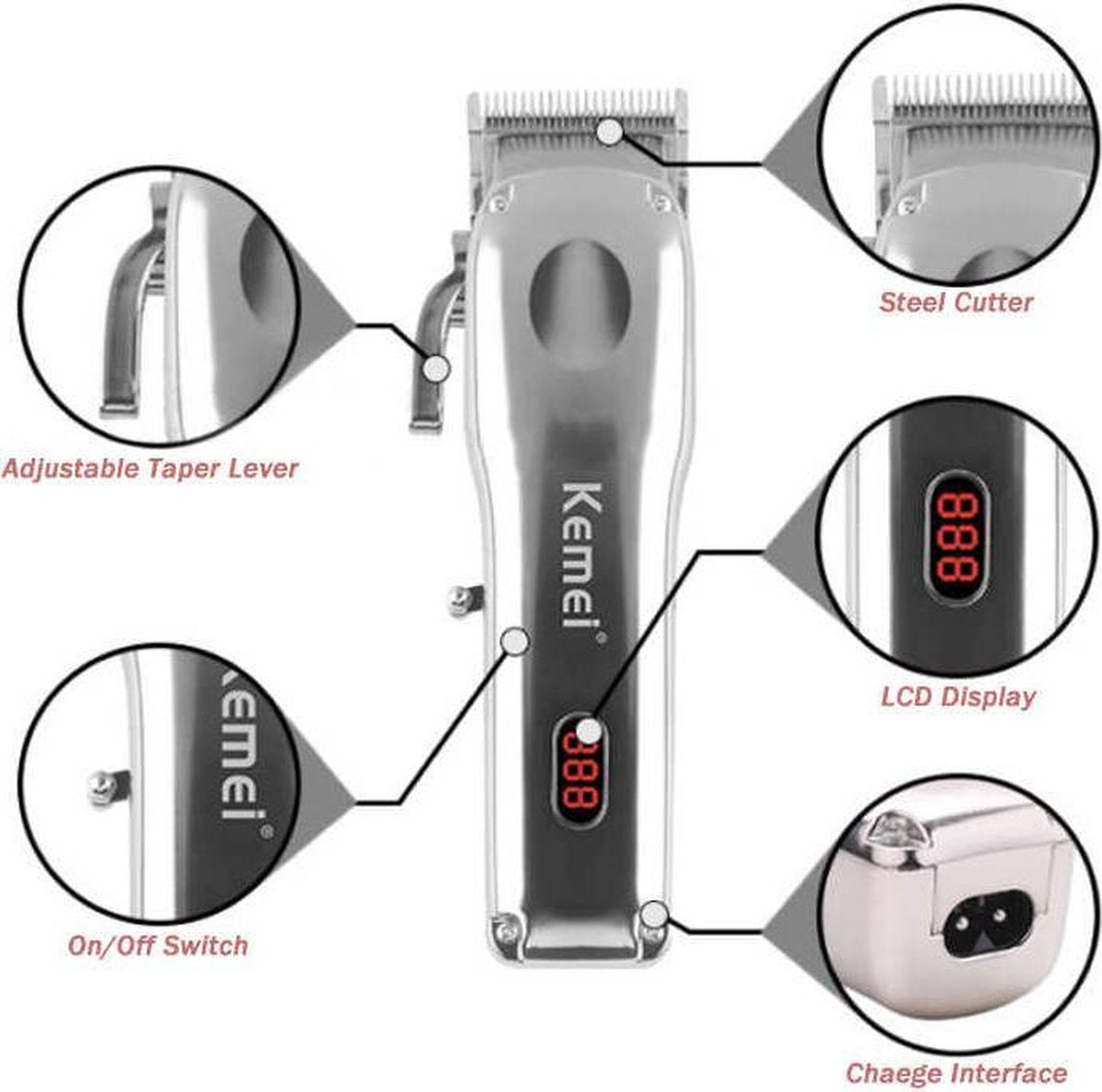 Kemei PREMIUM Hair Clipper – Tondeuse – Draadloos – Oplaadbaar - Trimmer – Haartrimmer – Tondeuse mannen – Scheerapparaat mannen -  Hair clipper - Hair trimmer - Baardtrimmer - Haartrimmer mannen