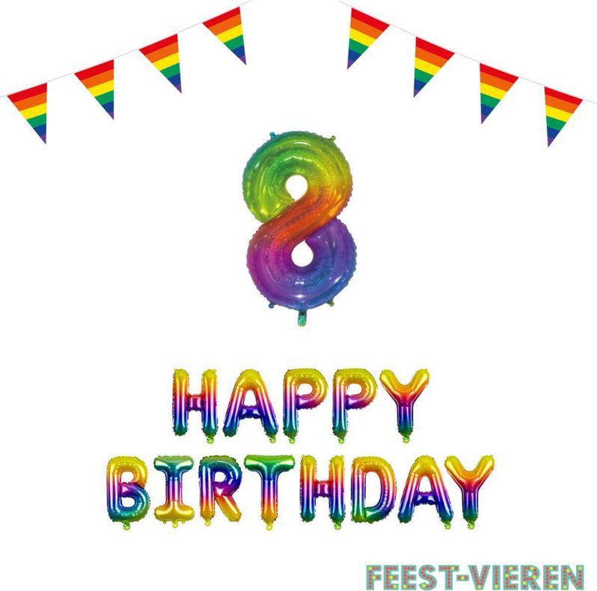 8 jaar Verjaardag Versiering Pakket Regenboog