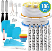 BOTC 106st Taart Maken Decoratie Set - Luxe Cake Decoratie Met Taart Draaiplatau inc. 20 spuitmondjes en opzetstukjes - RVS - Bloemen