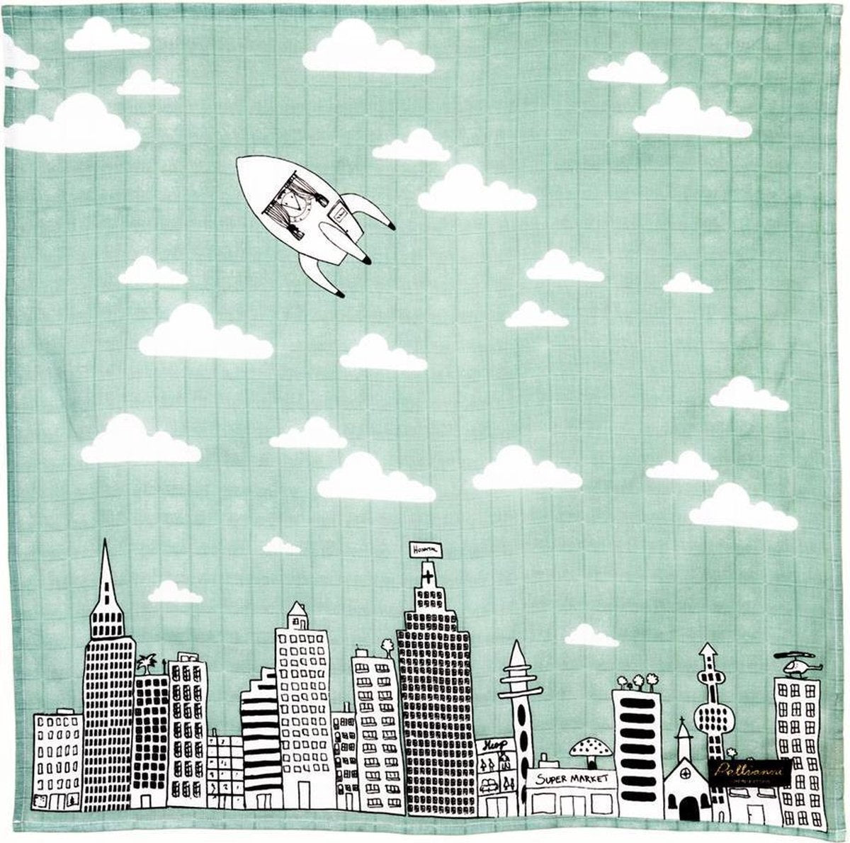 Pellianni: MUSLIN DOEK CITY GROEN 75x75cm
