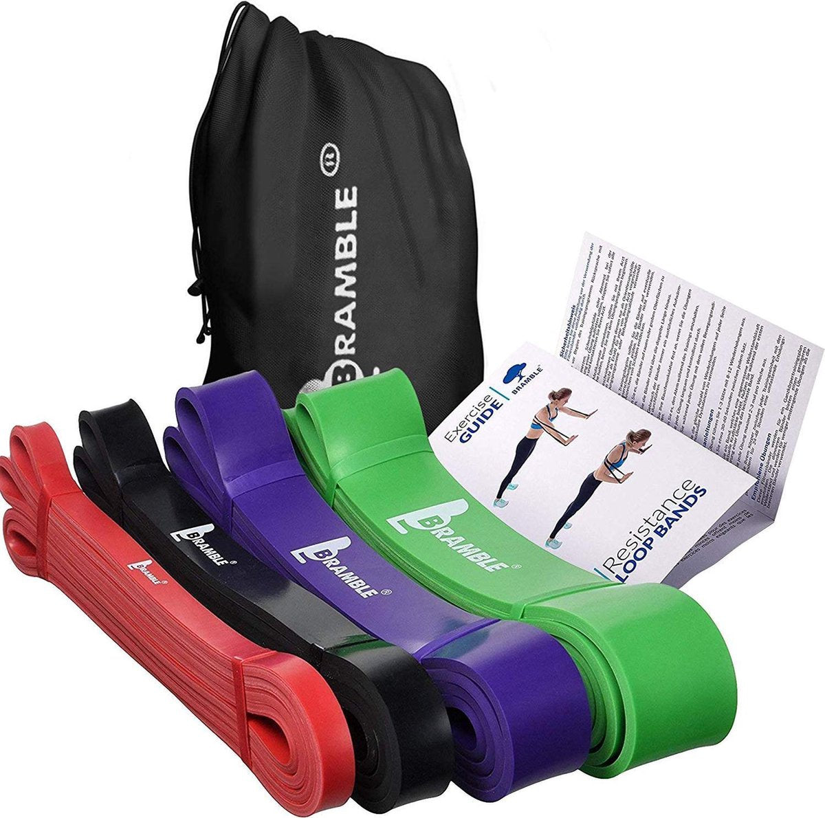 Bramble - Set van 4 - Weerstandsbanden - Resistance Band - Fitness Elastiek - Weerstandsband - Resistance Band Set - Fitness - Powerlifting - Crossfit - Mobility Training voor Mannen en Vrouwen - Voor thuis - Reizen en Yoga
