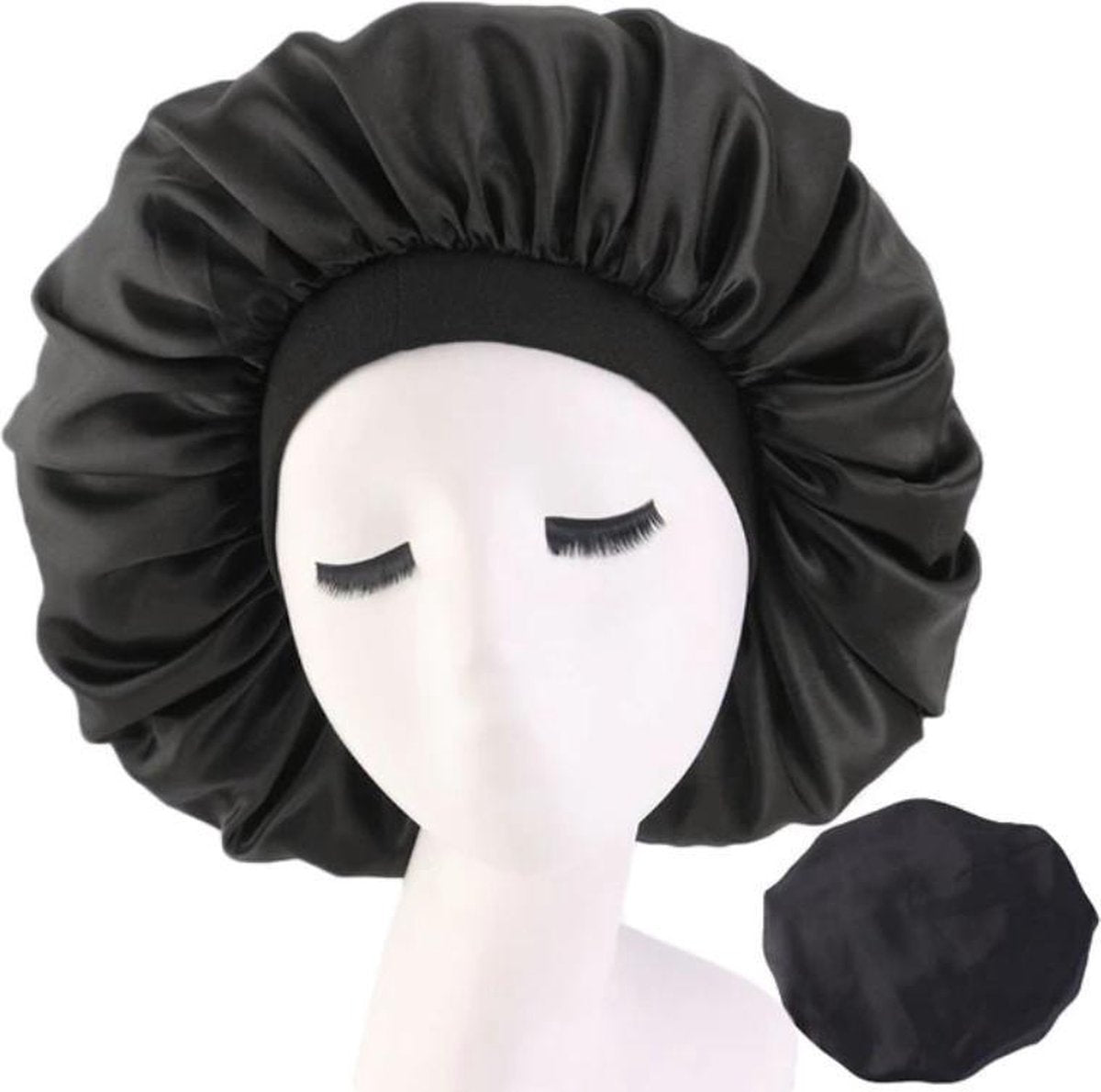 Bonnet Satijn - Polyester XXL|Slaapmuts Satijn|Hoofddeksel|Unisex|Cabantis|Zwart