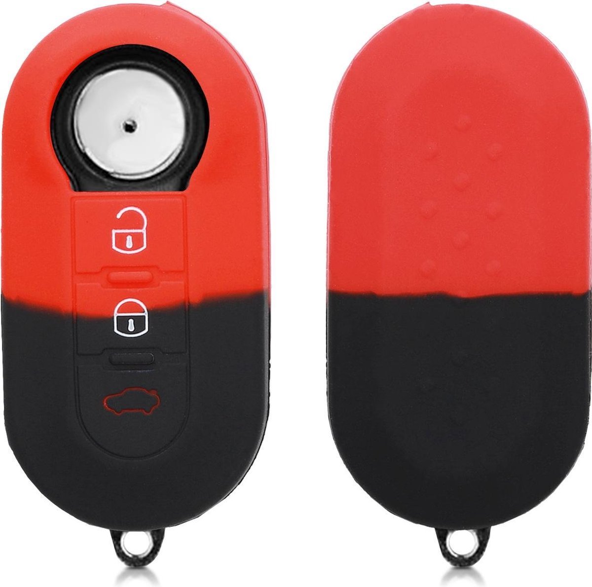 kwmobile autosleutelhoes voor Fiat Lancia 3-knops inklapbare autosleutel - Siliconen beschermhoes in rood / zwart - Tweekleurig design