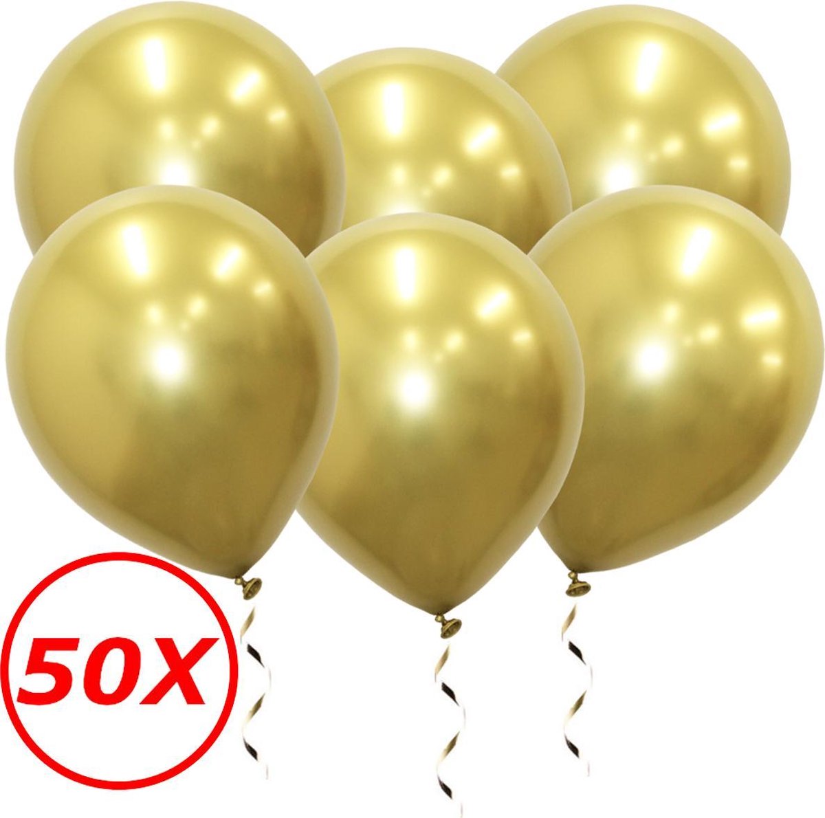 Luxe Chrome Ballonnen Goud 50 Stuks - Helium Ballonnenset Metallic Gold Feestje Verjaardag Party
