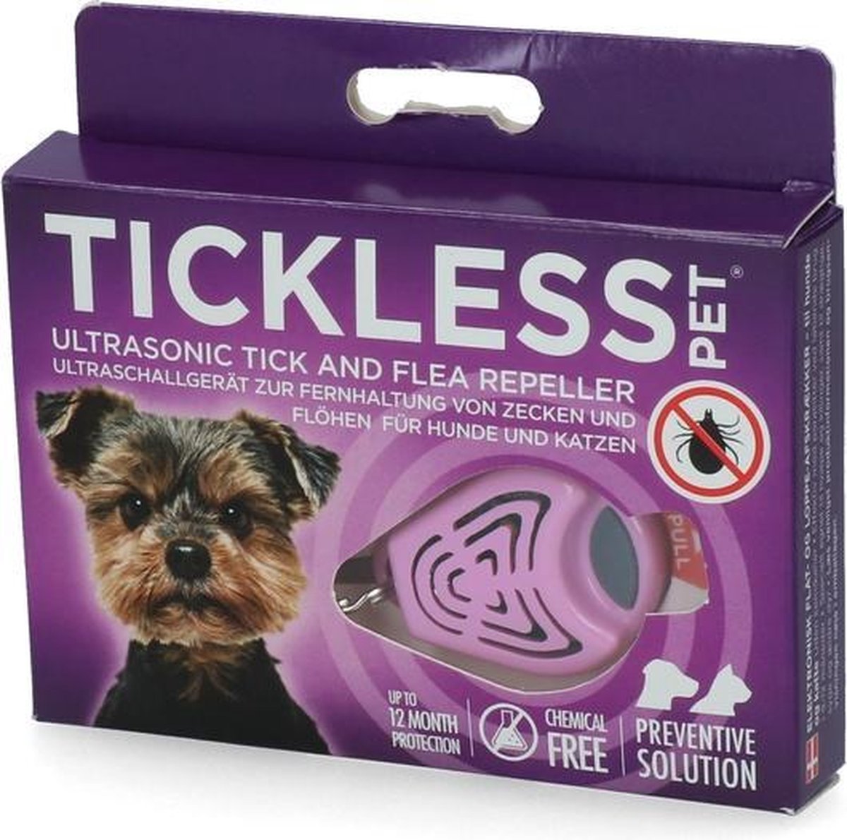 Tickless - Anti-vlo en teekmiddel - Vervanging van Teken en Vlooien band - 6-12 maanden werkzaam - Roze