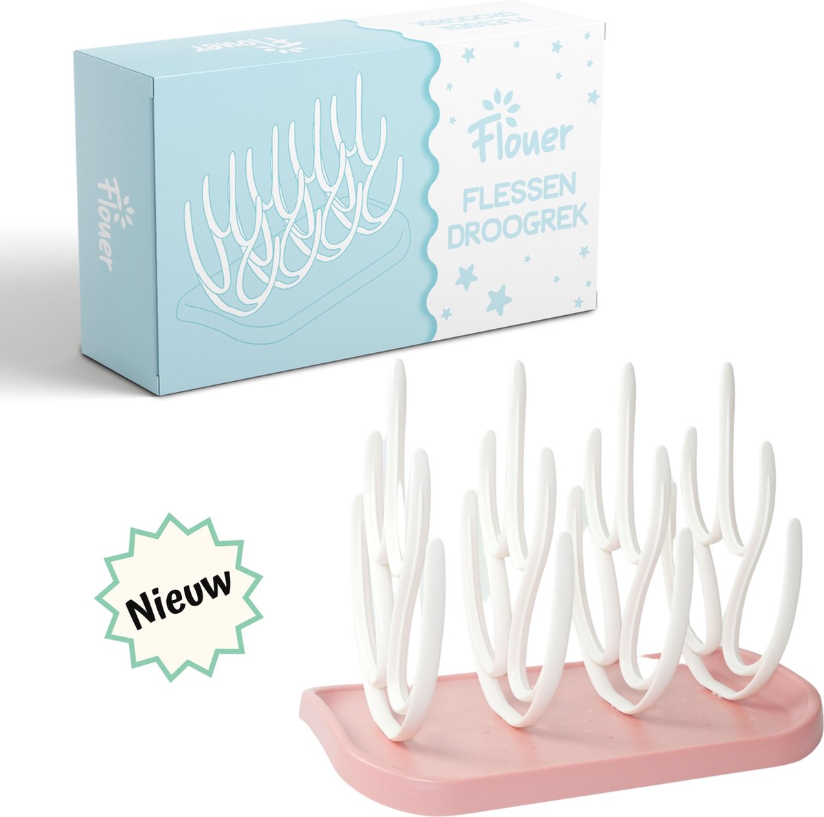 Flouer Flessen Droogrek - Flessenrek Baby - Droogrek Flessen Baby - Drying Rack - Afdruiprek Babyfles - Roze