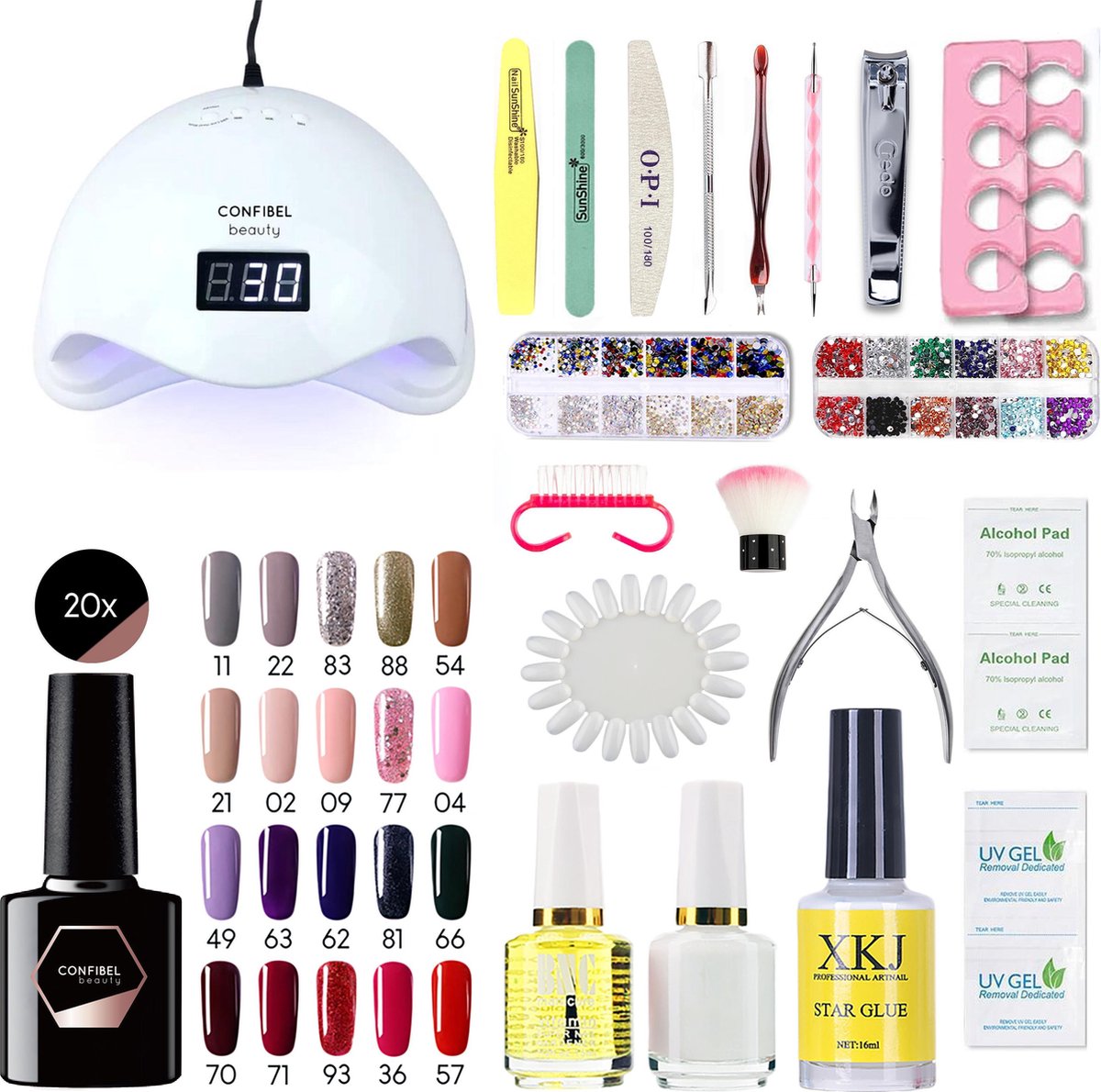 XXL-Starterspack  Gelnagels met 48W Nageldroger - Professionel en Thuis Gebruik - 20 Kleuren Gellak en Accessoires - Inclusief Opbergdoos