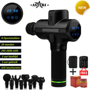 ASTERI® - Zwarte Massagegun met 20 Verschillende standen |8 Verschillende opzetstukken |24v 2600 mAh |  Lichaamsmassage | Been Massage | Nek Massage | Rug Massage |Met 25g tijgerbalsem