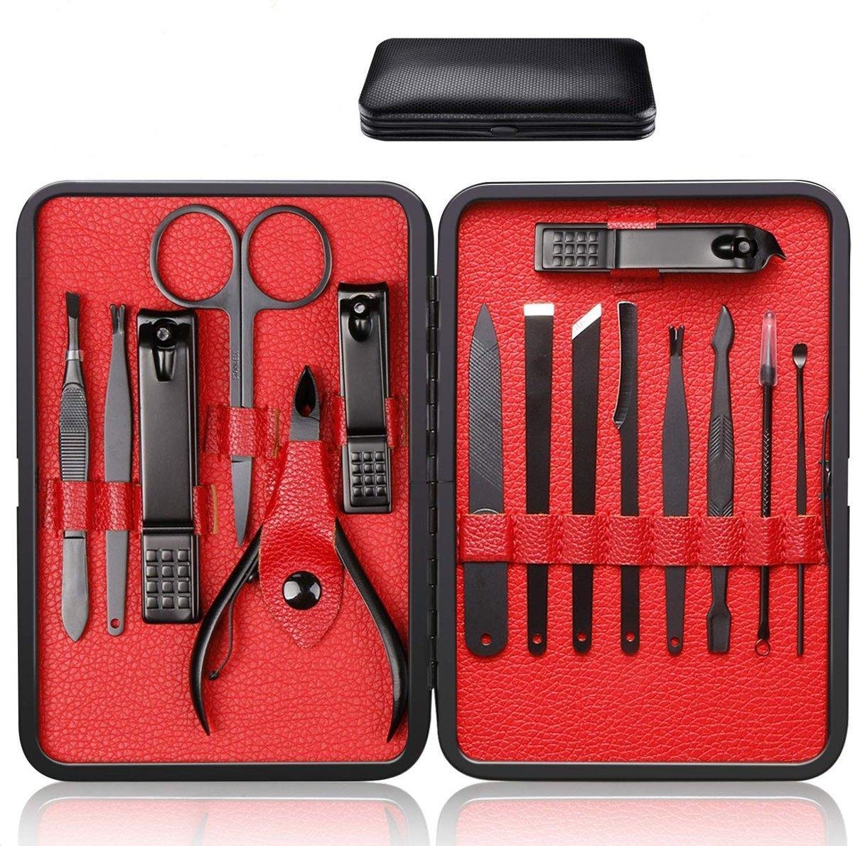 Manicureset | Luxe Pedicureset| 15 Delig | Luxe Opbergetui | Nagels knippen | Nagelschaar | Nagelknipper