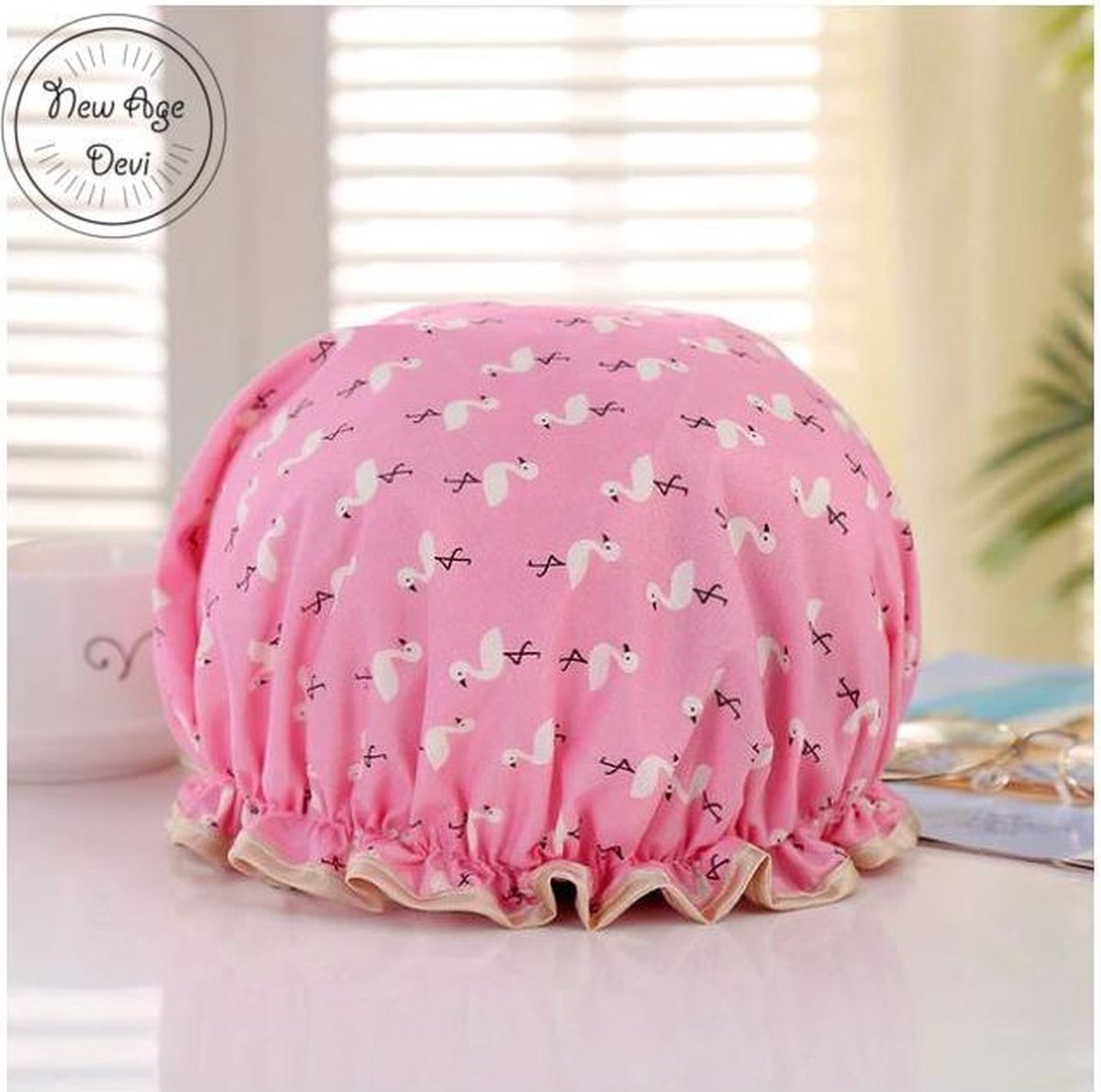 New Age Devi - Dikke 1Stuks Douche muts - Shower Cap - Flamingo Pink - Roze - Waterdicht - BadMuts - Dubbele Laag - Douchemuts Haar Cover Bedekking - Vrouwen Benodigdheden DoucheCap Badkamer Accessoires
