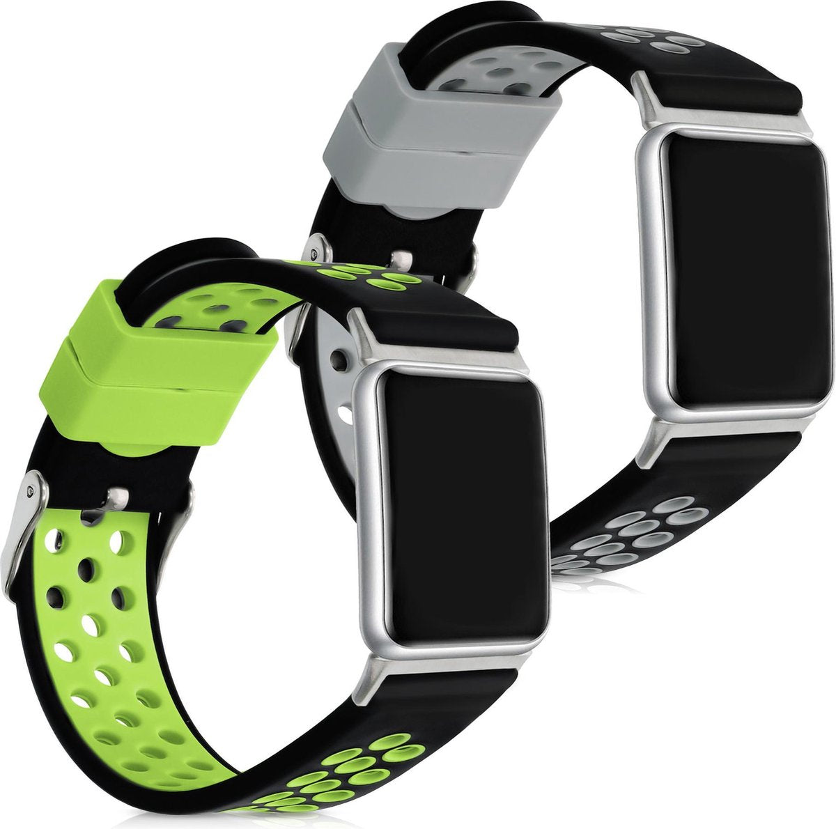 kwmobile 2x horlogeband voor Huawei Watch Fit - siliconen band voor fitnesstracker - zwart / groen / zwart / grijs
