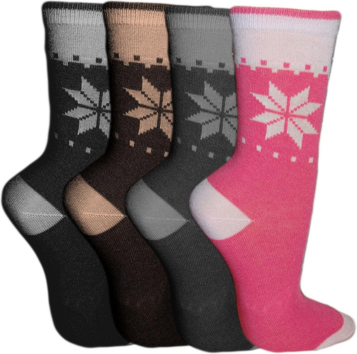 Socke - 3 Paar Dames Sokken Bruin/Grijs/Roze/Motief Maat 39/42