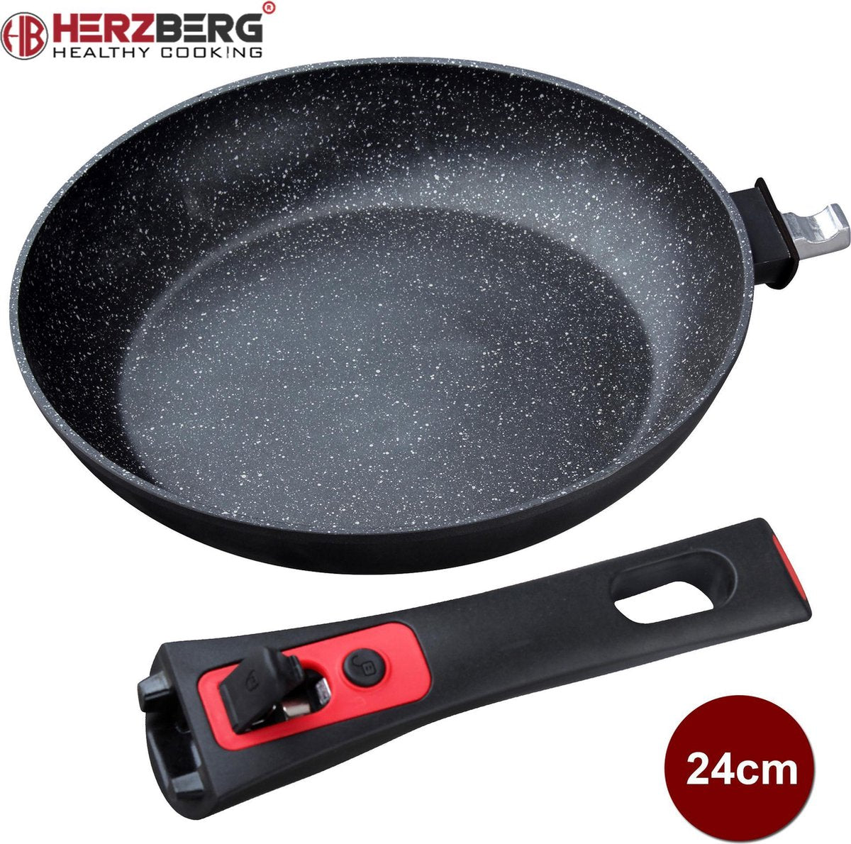 Herzberg Marmer Gecoate Koekenpan - Met Afneembaar Handvat - 24cm - HG7024FP