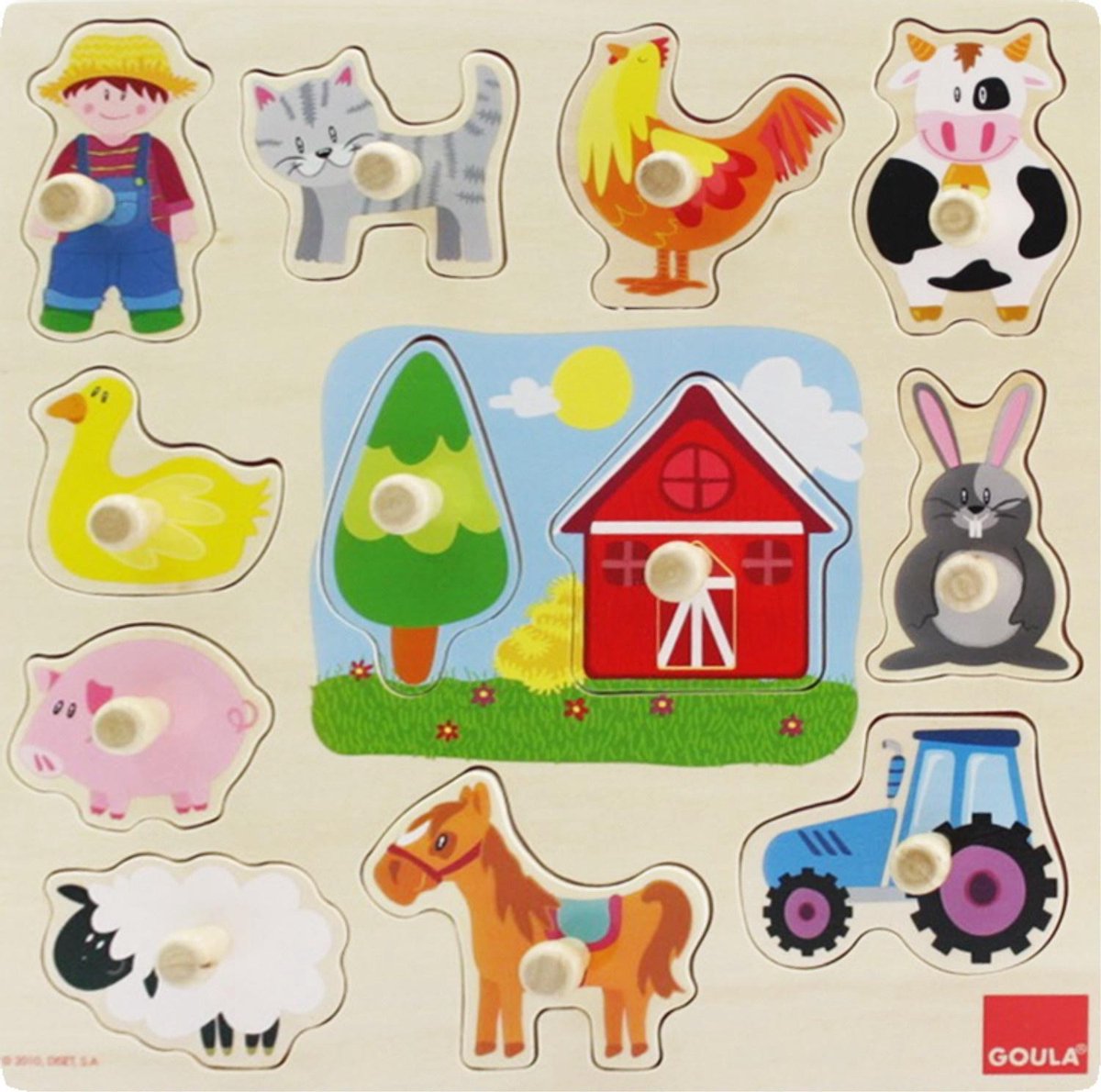 Goula Houten Puzzel - Boerderij - 12 Stukjes