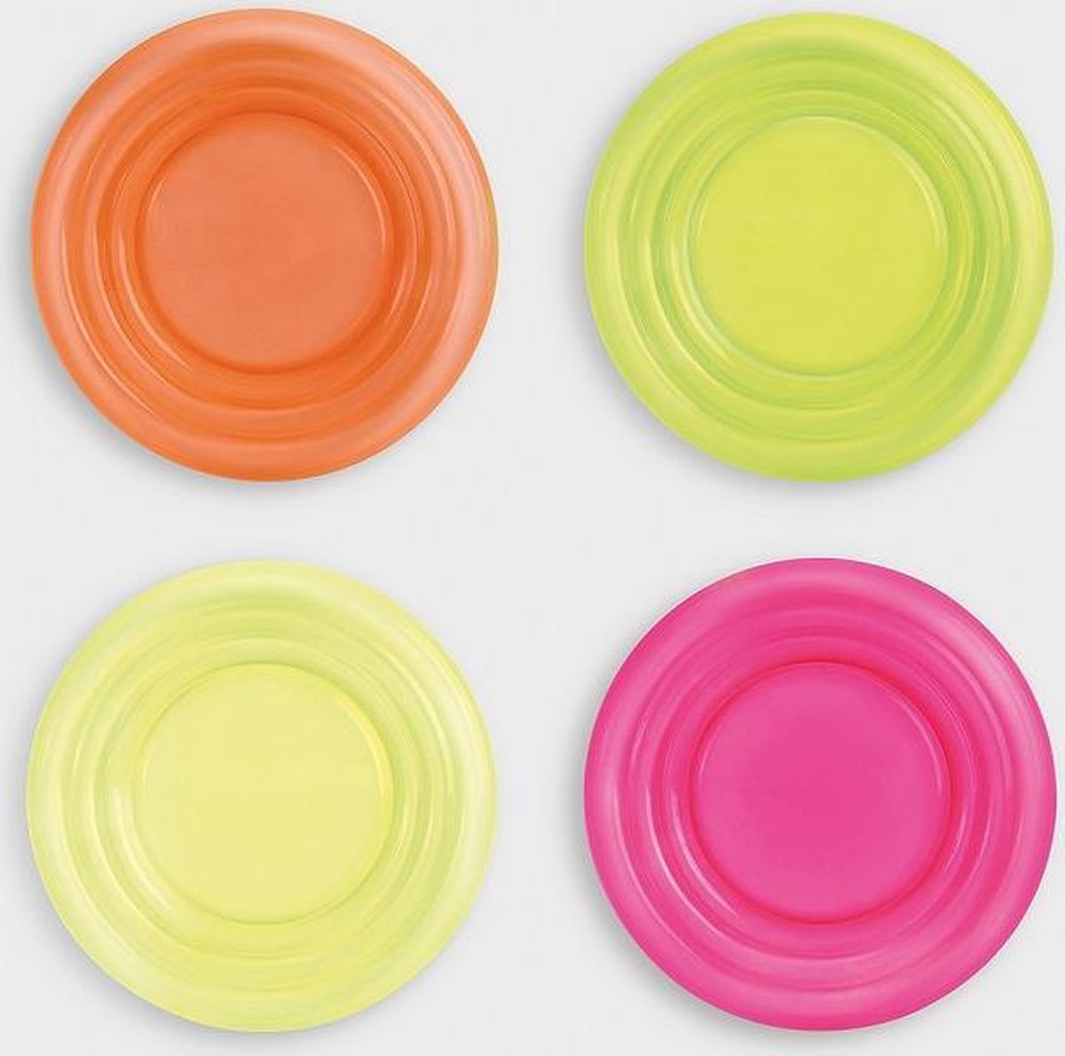 Klevering 4 plastic borden in Neon Kleuren Roze Oranje Geel Groen 23 cm
