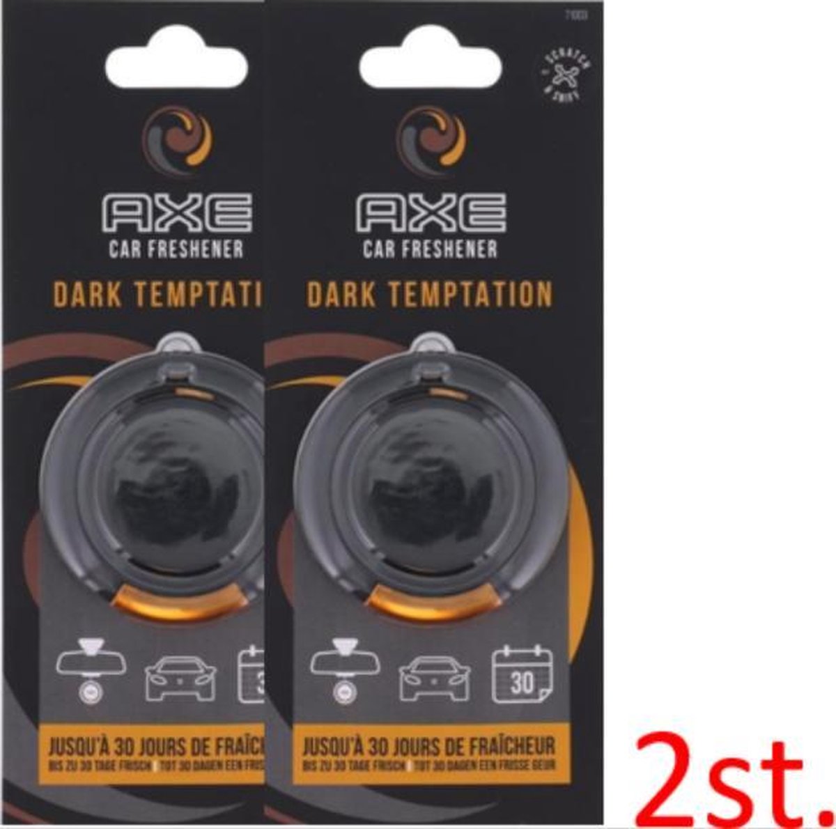2x Axe auto luchtverfrisser - luchtverfrisser - axe - 2 stuks - Geur dark temptation - Auto luchtverfrisser - | Zorgt voor een frisse geur in iedere auto | Auto verfrisser - Trendy design - Auto Luchtje - Geurverfrisser.