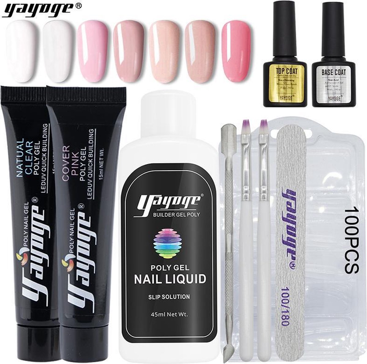 Yayoge polygel starterspakket gelnagels starterspakket gel nagellak gellak starterspakket kunstnagels led lamp 2 kleuren