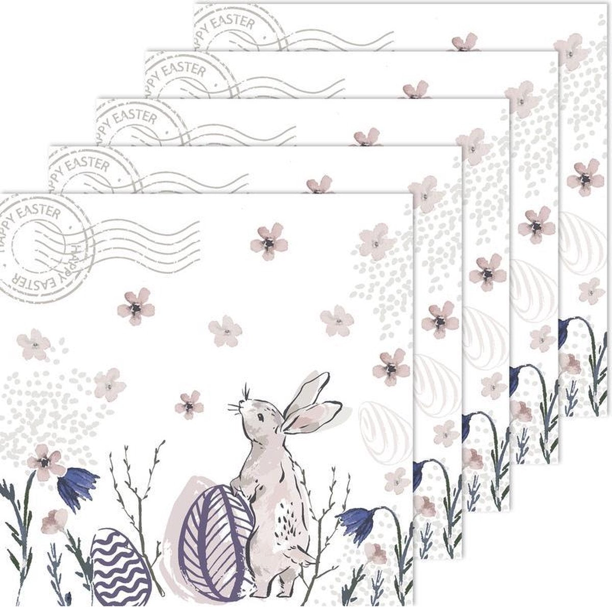 100x Pasen servetten konijn haas wit/roze 33 x 33 cm - Paasontbijt tafeldecoratie servetjes - Pasen thema papieren tafeldecoraties