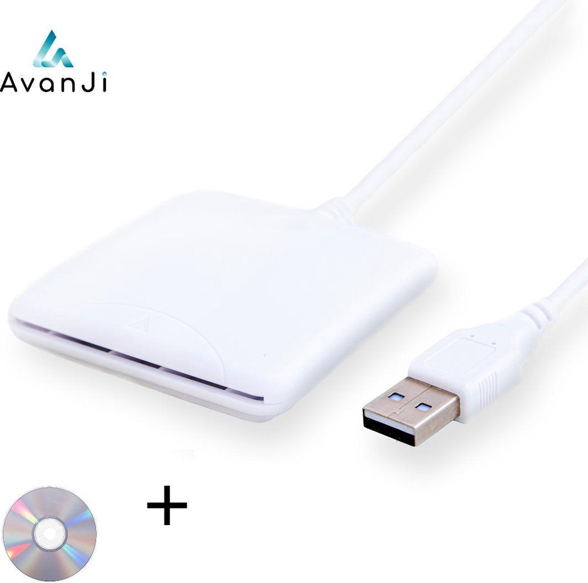 AvanJi Identiteitskaartlezer Incl Instructie CD - Kaartlezer identiteitskaart - eID kaartlezer identiteitskaart - voor Nederland & Belgie - Smart card reader - USB 2.0 eID kaartlezer (Windows & Mac) Wit
