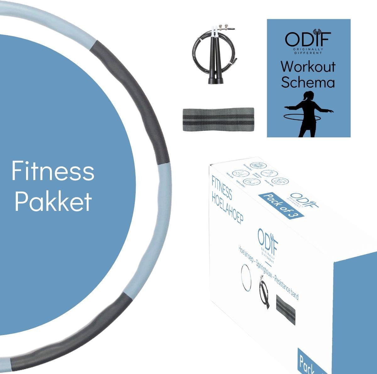 ODIF Fitness Hoelahoep Pakket - Hula Hoop - Hoepel Fitness - Waist Trainer - Grijs/Blauw - 1