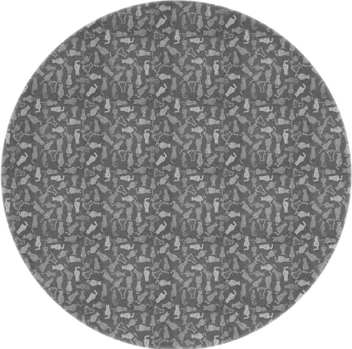 MixMamas Rond Tafelkleed Gecoat Jacquard - Ø 160 cm - Katten - Grijs