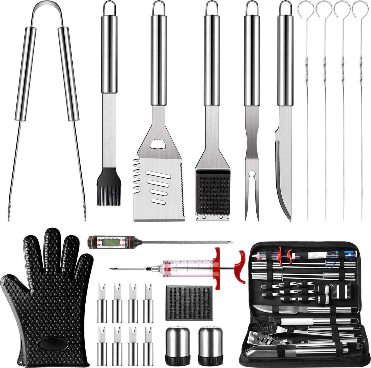 Saveur Royal® 25-delige Barbecue Gereedschapset in Roestvrij Staal - BBQ Grill Set met Draagtas -  Barbecuegerief - Barbecue Accessoires Gereedschap