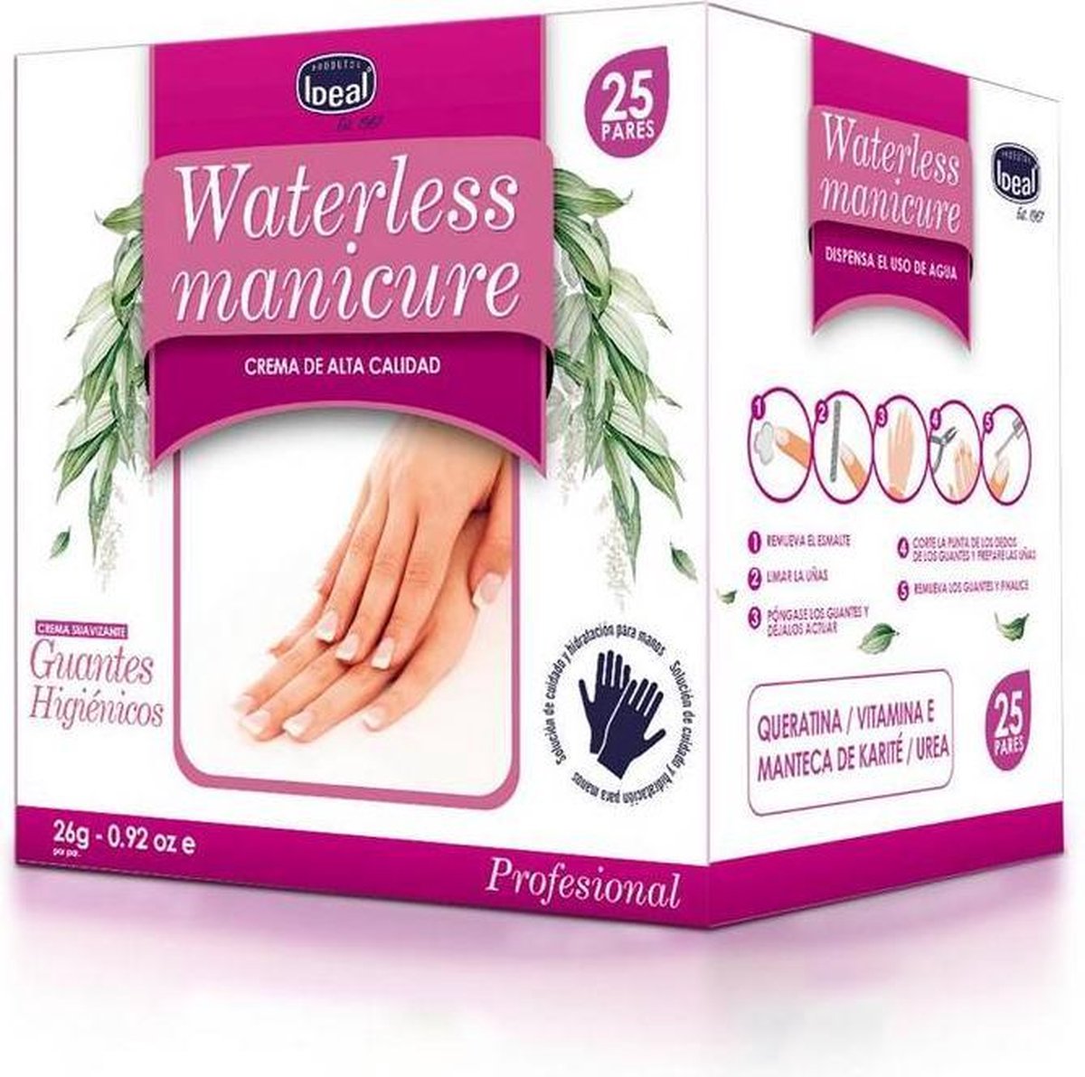 Ideal Waterless Manicure │Nagelbehandeling │Dispenserdoos 25 sets │Manicure zonder water │Nagelverzorging │Handverzorging met Plantaardige Keratine en Shea butter │huidverzorging │Vitamine E