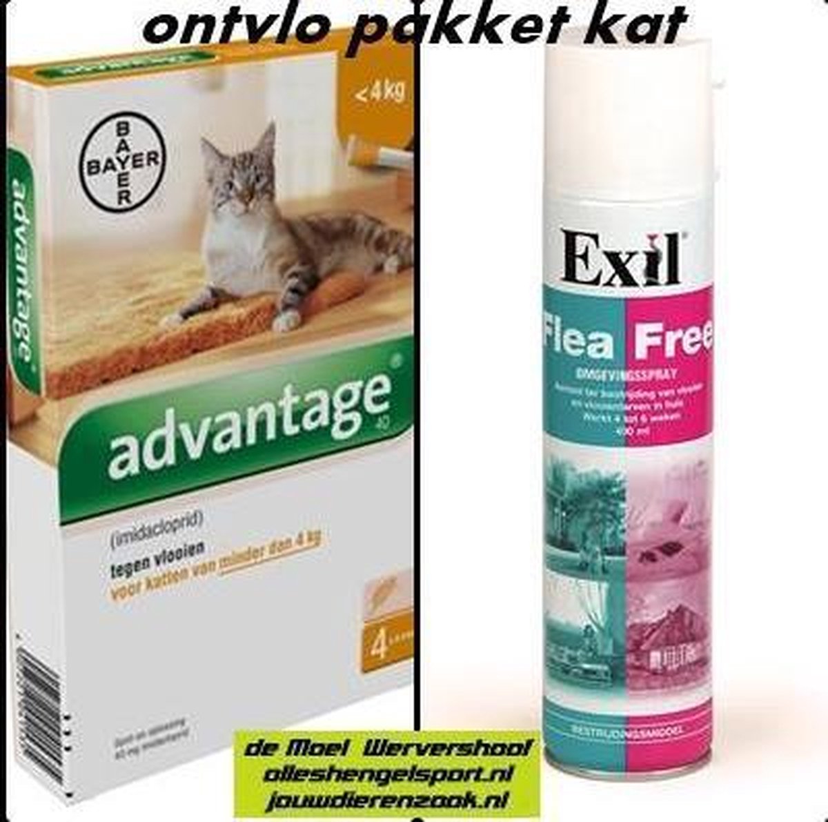 anti vlooien pakket voor de kat tot 4 kg - Exil flea free omgevingsspray + 4 pipetten advantage kat 40