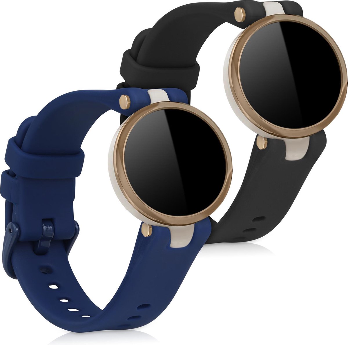 kwmobile 2x horlogeband voor Garmin Lily - siliconen band voor fitnesstracker - zwart / donkerblauw