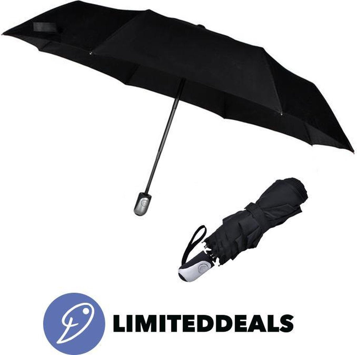 Praktische automatische paraplu Ø 98 cm - Zwart - Handig om mee te nemen - LimitedDeals