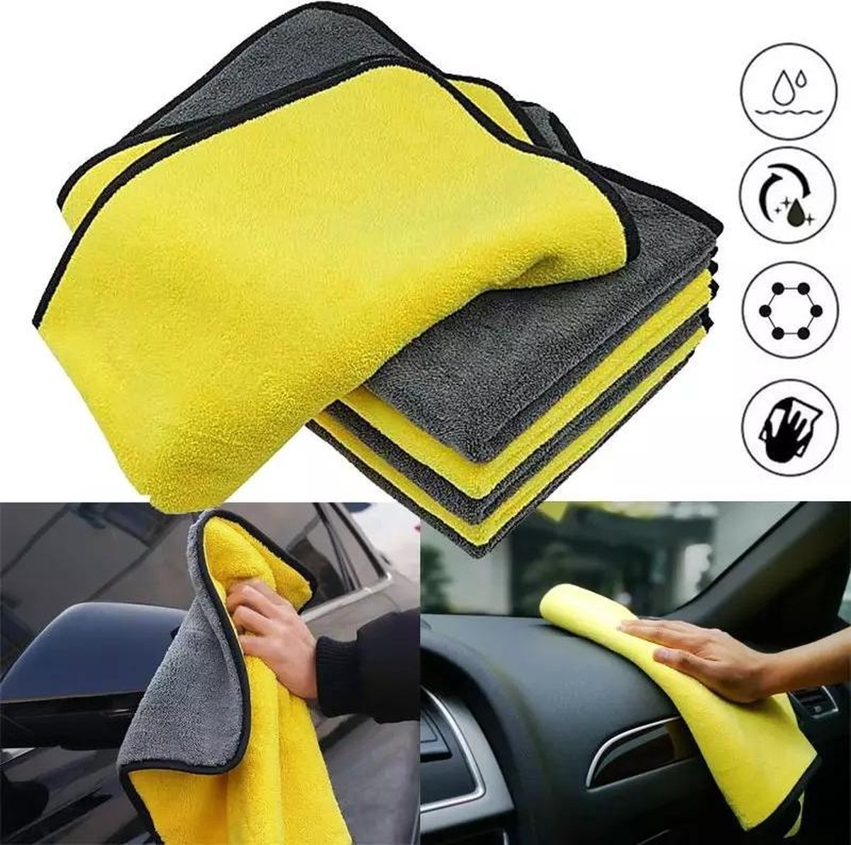 Auto droogdoek - Autodroogdoek - Micro Fiber doek - Verbluffend Resultaat - Microvezeldoeken - Reinigingsdoekjes - 1 Stuks - Raamdoeken – Duurzaam – 30x40 cm - geel/grijs