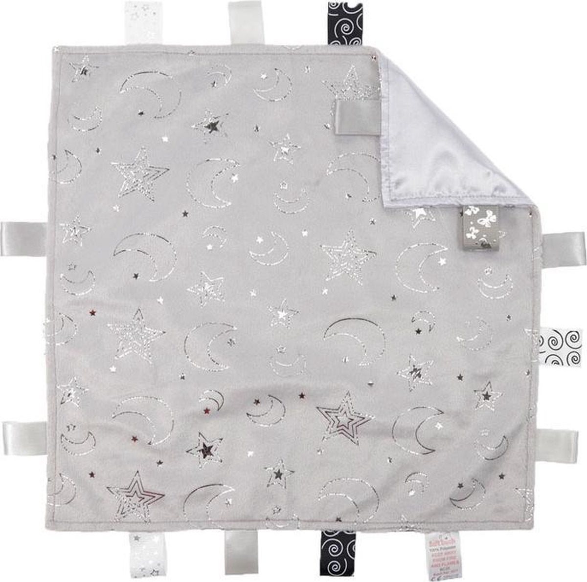 Soft Touch Knuffeldoekje Met Labels Grijs/zilver 35 Cm