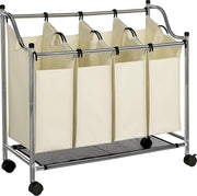 EKEO - Wassoorteerder met vier vakken - Beige - Stijlvolle wasmand op wielen - 87.5x38.5x81