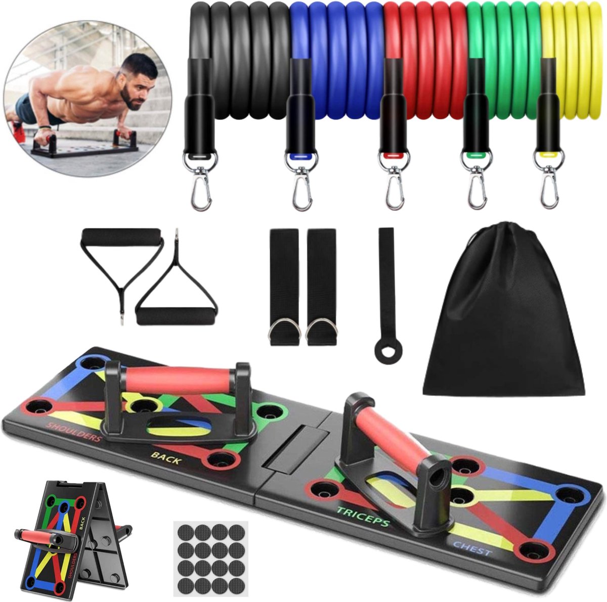 Professioneel 21 in 1 Push up Bord - Inclusief Weerstandsbandenset - Push up Bars - Push up Grips - Opdruksteun - Pull up Bar - Thuis Sporten - Opdruksteun - Fitness Elastiek -