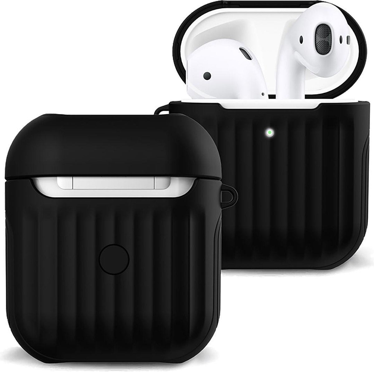 Hoes Voor Apple AirPods 2 Case Hoesje Hard Cover Ribbels - Zwart