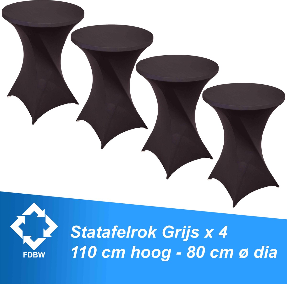 Statafelrok Luxe Grijs x 4 - Statafel Tafelrok - Statafelhoes - Stretch –  ∅80 x 110 cm – geschikt voor Horeca Evenementen | Sta Tafel Hoes | Statafel | Staantafelhoes | Cocktailparty | Trouwerij | Sta-tafel rok – 4 stuks - SET VAN 4