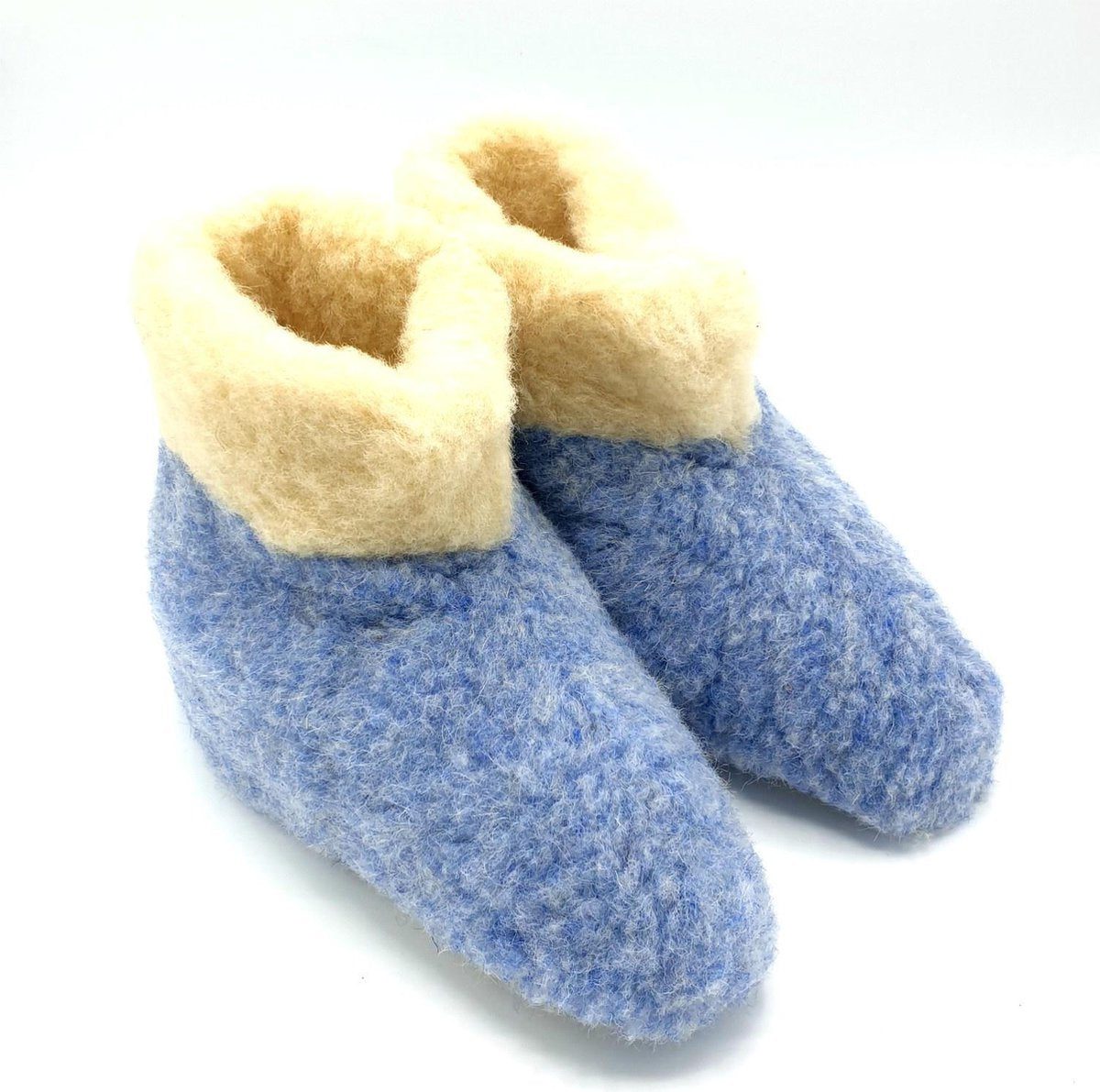 wollen sloffen 100% wol pantoffels -blauw/wit hoog model- maat 40