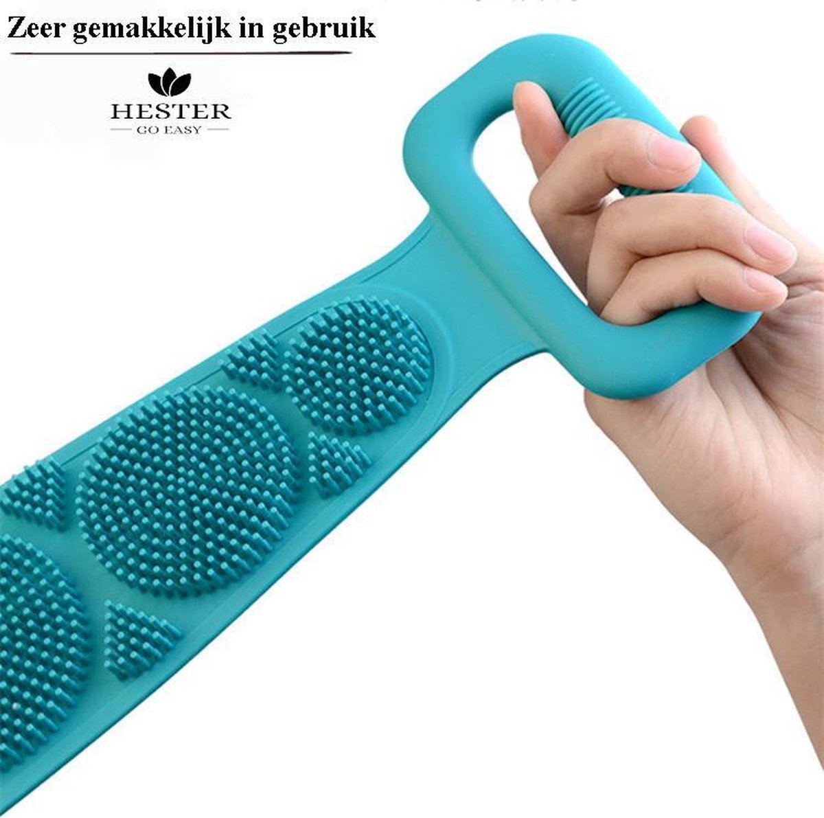 "Hester Go Easy" - Siliconen borstel - Rugborstel - Doucheborstel - Scrubber - Badborstel  - Blauw