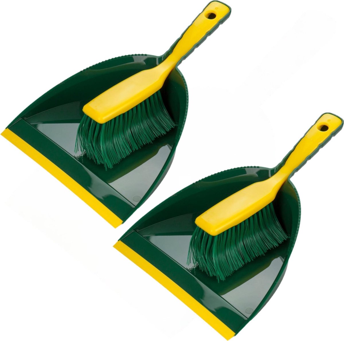 Set van 2x stuks klauwstoffer en blik groen/geel voor buiten - Schoonmaakartikelen/Tuingereedschap