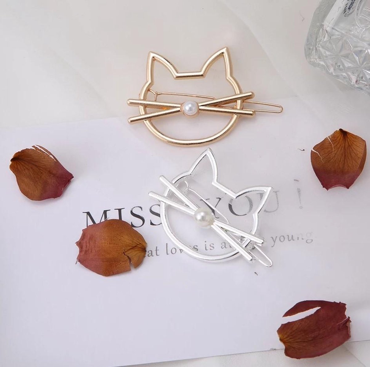 Haarspeldjes set van 2 | snorhaar | zilver/goud | DM-products