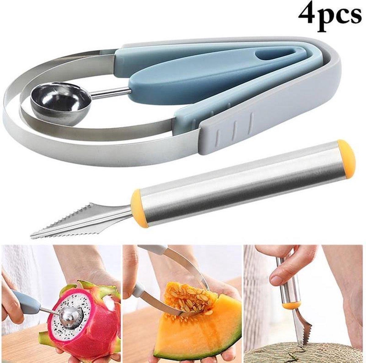 BOTC - 3 In 1 Fruit Bal Vleesmes - Mangosnijder - Fruit Waterlemon Scoop - Meloen Graver - Aardappel Baller- Ijs Schotel Lepel Met Carving cutter - RVS