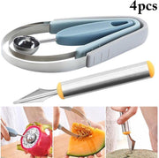 BOTC - 3 In 1 Fruit Bal Vleesmes - Mangosnijder - Fruit Waterlemon Scoop - Meloen Graver - Aardappel Baller- Ijs Schotel Lepel Met Carving cutter - RVS