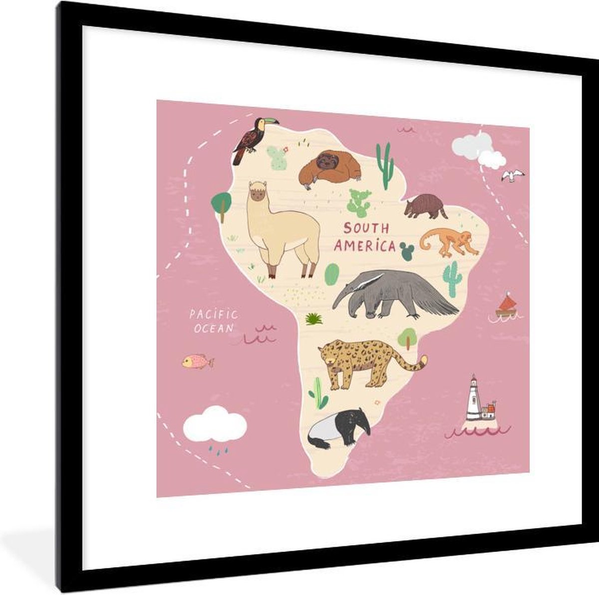 Roze - Dieren - Wereldkaart kinderen