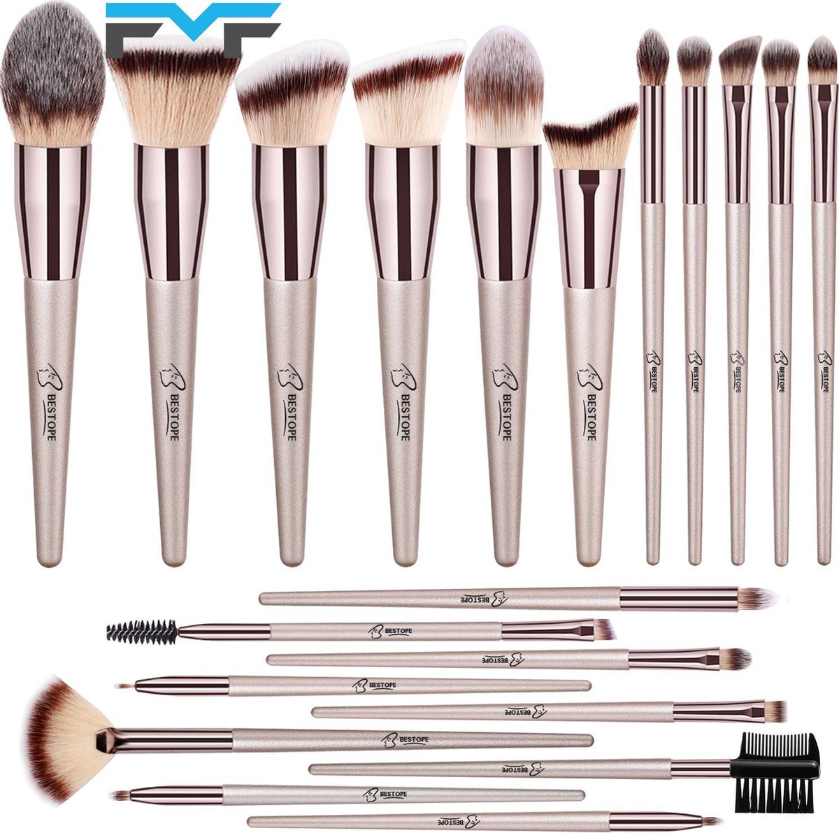 FMF- Bestope - 20-delige make-up kwasten set - rosé zilver -