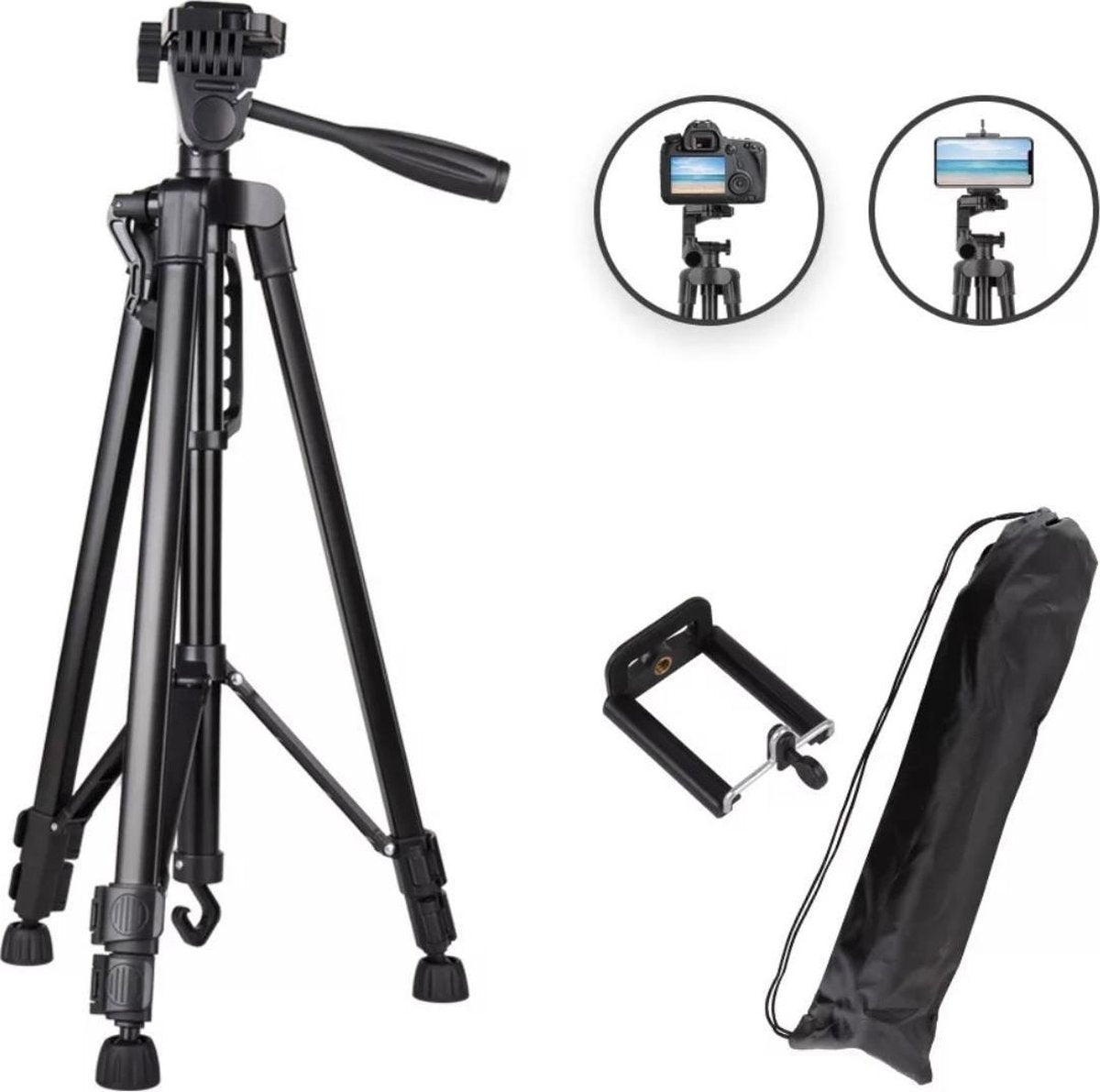 HiCHiCO  model 3366 Smartphone Tripod Camera Statief 143Cm Voor Fotocamera en Smartphone - iPhone - Canon – Nikon - Spiegelreflexcamera Inclusief Bluetooth Remote Shutter