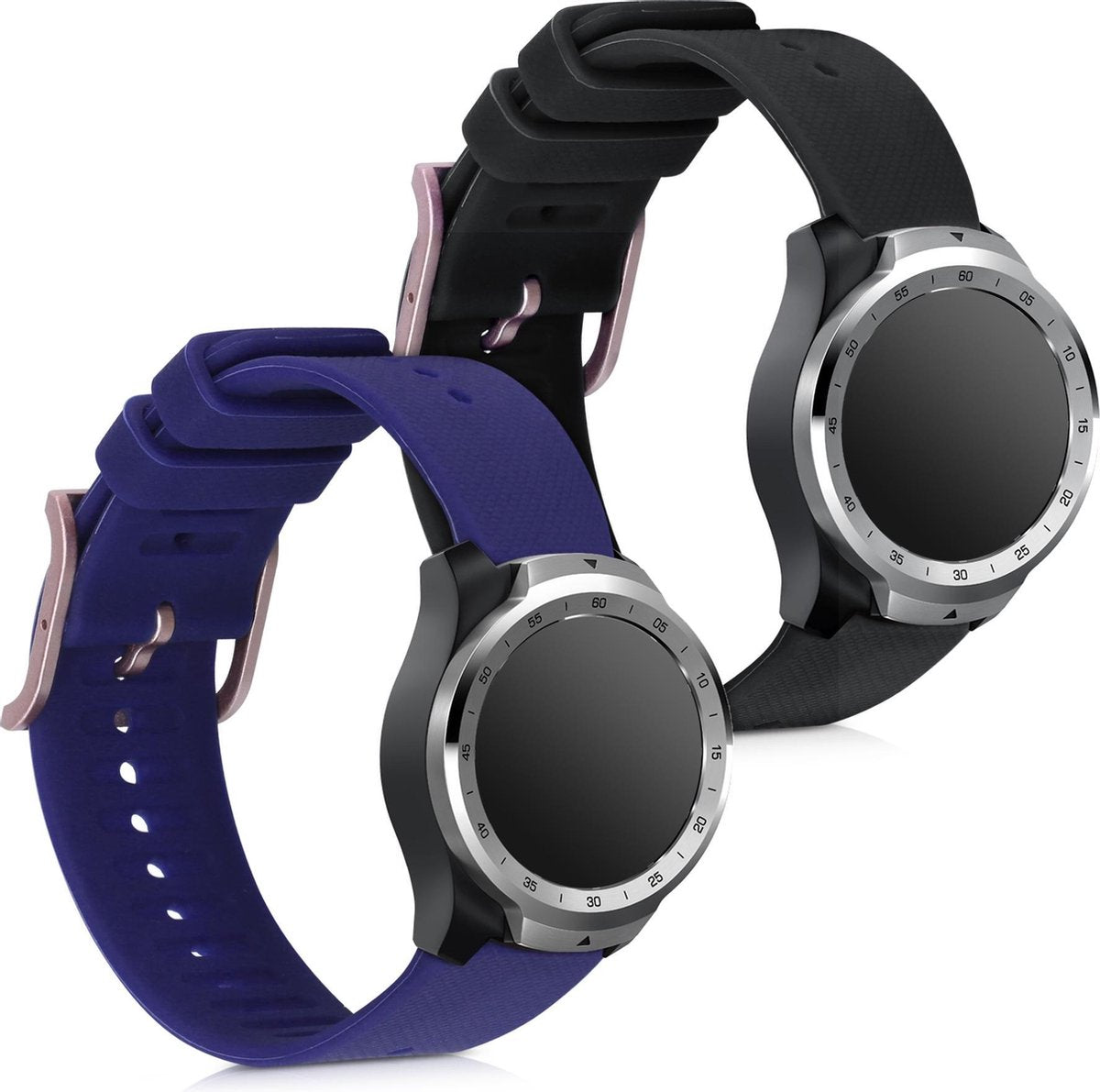 kwmobile 2x horlogeband voor Ticwatch Pro (2020) - siliconen band voor fitnesstracker - zwart / donkerblauw